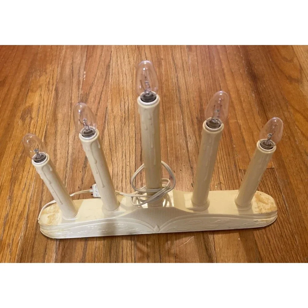 Vintage Noma Christmas Candle 5 Lite Five Light Candelabra Ivor y w/ Bulbs Works